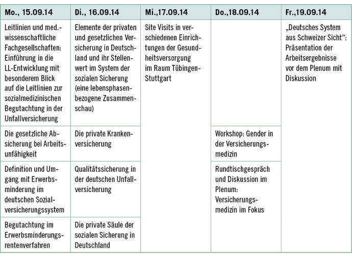 
 Tabelle 1: 
 Beispiel: Modulplan des Auslandsmoduls in Tübingen 2014
