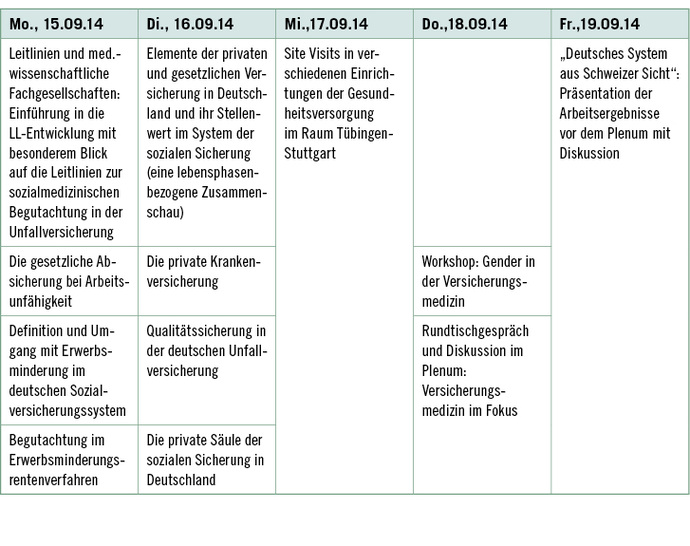 <p>
<span class="GVSpitzmarke"> Tabelle 1: </span>
 Beispiel: Modulplan des Auslandsmoduls in Tübingen 2014
</p>