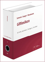 <p>
D. Schrenk, R. Seeger, H.-G. Neumann (Hrsg.)
</p>

<p>
Giftlexikon
</p>

<p>
für Ärzte, Apotheker, Biologen, Chemiker
</p>

<p>
6. Aktualisierung, Deutscher Apotheker Verlag, Lfg. 2015.
</p>

<p>
ISBN 978-3-7692-6133-2
</p>

<p>
Preis: € 44,–
</p>