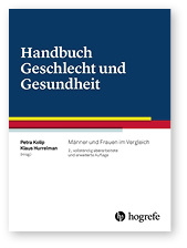 <p>
Petra Kolip und Klaus Hurrelmann (Hrsg.)
</p>

<p>
Handbuch Geschlecht und Gesundheit – Männer und Frauen im Vergleich
</p>

<p>
2. vollst. überarb. und erw. Aufl., Hogrefe Verlag, Bern, 2016.
</p>

<p>
ISBN: 978-3-456-85466-3
</p>

<p>
Preis: 79,95 €
</p>