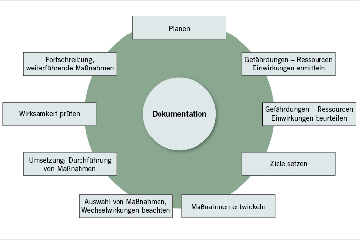 
 Abb. 1
 Prozess der Gefährdungsbeurteilung: Integration in den Gesamtprozess und Nutzung vorhandener Erkenntnisse (Quelle: B. Engelmann, Eime, 2015)
