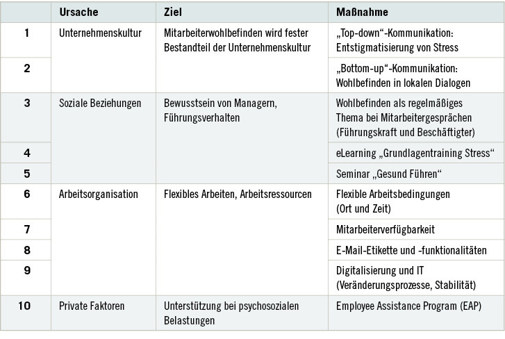 
 Tabelle 1: 
 Der weltweit gültige Minimum-Standard mit 10 Maßnahmen
