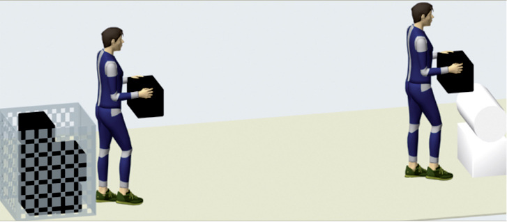 
 Abb. 1: 
 Ausschnitt einer digitalen Szene: Transport einer Last von A nach B
