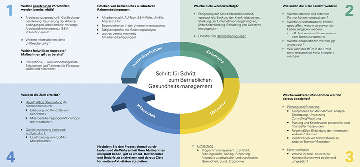 <p>
<span class="GVSpitzmarke"> Abb. 1: </span>
 Übersicht Schritt für Schritt zum BGM
</p>