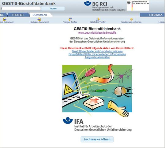 
 Abb. 1: 
 Online GESTIS-Biostoffdatenbank unter 

www.dguv.de/ifa/gestis-biostoffe

