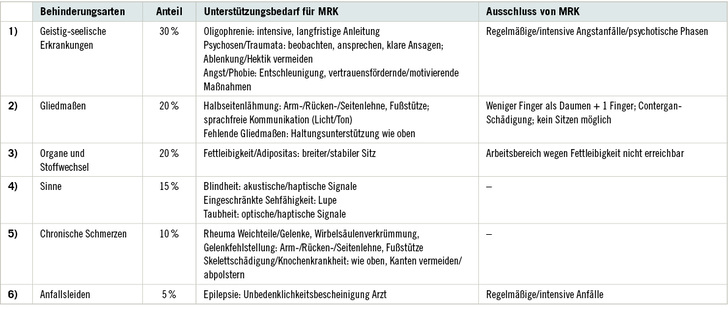 
 Tabelle 1: 
 Behinderungsarten in der Belegschaft der Inklusionsfirma ISAK gGmbH
