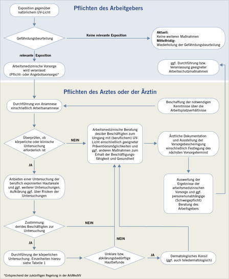 <p>
<span class="GVSpitzmarke"> Abb. 1: </span>
 Ablaufschema für eine arbeitsmedizinische Vorsorge bei beruflicher Exposition gegenüber natürlichem UV-Licht
</p>