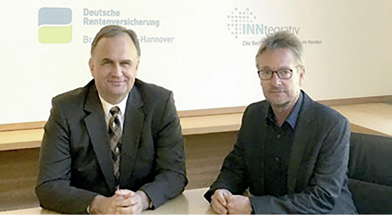 <p>
</p>

<p>
Jan Miede (links), Geschäftsführer der DRV Braunschweig-Hannover, und Jörg Barlsen (rechts), Geschäftsführer der INN-tegrativ gGmbH (bis 31.12.2018)
</p> - © Foto: Hadem/Zeichensetzen

