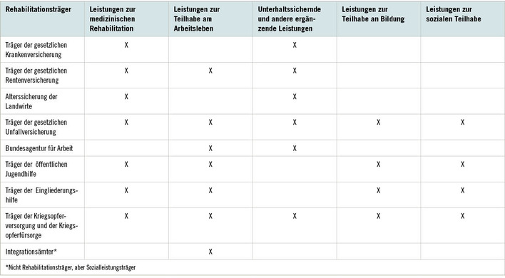  Tabelle 1:   Leistungsgruppen und die dafür zuständigen Träger (Quelle: BAR 2019)