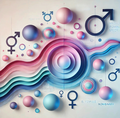Alt-Text: „Illustration von geschlechtsspezifischen Symbolen und pastellfarbenen Sphären in einer Wellenform, die die Vielfalt im Arbeitsschutz und die Bedeutung gendersensibler präventiver Maßnahmen unterstreicht.“. - © Foto: ChatGPT