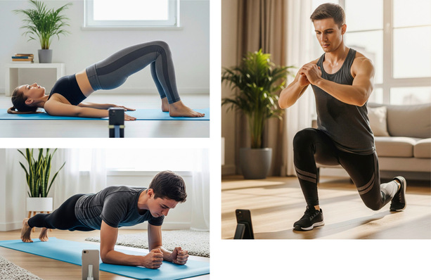 Abb. 1:   Beispielhafte Darstellungen, wie mit digitalen Applikationen ­trainiert werden kann (Quelle: KI-generiert)
 Fig. 1: An example of how digital applications can be used for training ­
 (source: AI-generated)