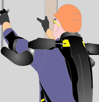 Abb. 1:     Ex﻿oskeletteinsatz beim Verlegen von Wandplatten