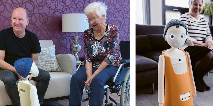 Soziale Roboter bieten innovative Entlastung zum Beispiel in der Altenpflege, die durch Pflegenotstand und Fachkräfte­mangel vor großen Herausforderungen steht