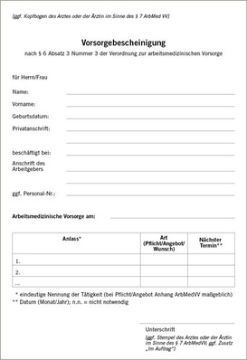 
Muster für Vorsorgebescheinigung gemäß der neuen AMR 6.3
