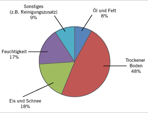 
 Abb. 1: 
 Sturzunfälle durch Ausrutschen nach Bodenzustand (Quelle: BAuA)

