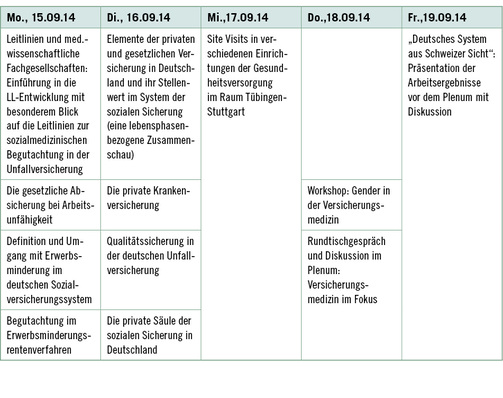 
 Tabelle 1: 
 Beispiel: Modulplan des Auslandsmoduls in Tübingen 2014
