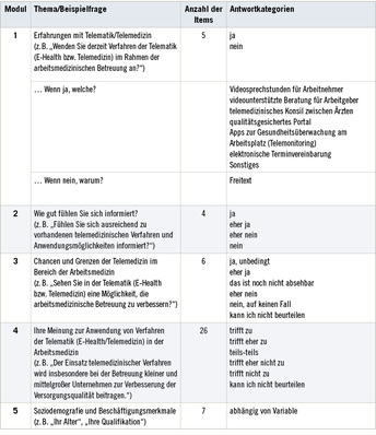 
 Tabelle 1: 
 Module des Fragebogens und Anzahl der abgefragten Items (n = 48)



